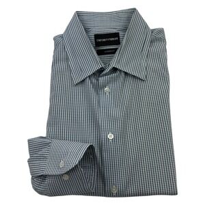 Emporio Armani Black Tag Modern Fit Cotton Check Shirt White Blue Green 16/41
